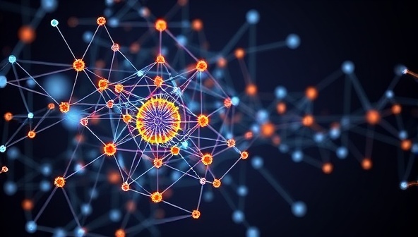 An innovative visual representation of interconnected nodes and data streams symbolizing the AI algorithms at work, generating personalized recipe recommendations for users, blending technology and culinary creativity.