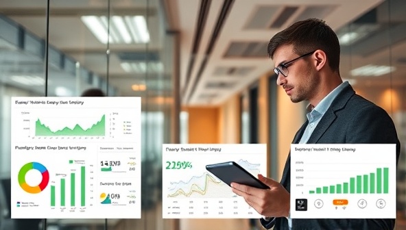 An image of a professional conducting an energy audit in an office building, using advanced technology and sensors to collect data, with charts and graphs displaying energy consumption patterns and potential savings, highlighting the benefits of an EcoCheck Energy audit.