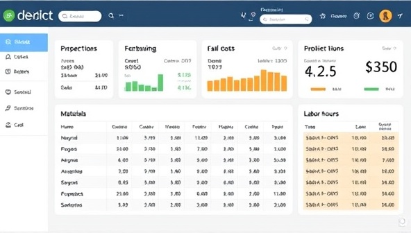An interactive project estimation dashboard displaying detailed cost breakdowns, material quantities, and labor hours, illustrating the precision and effectiveness of the online estimation tool for construction projects.