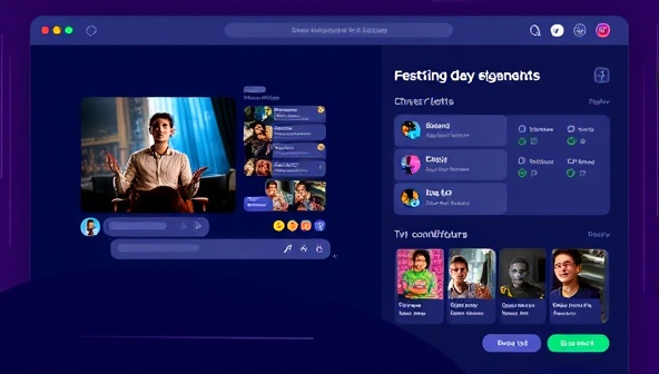 An online platform interface displaying a movie streaming screen with a chat section for viewers to interact, colorful emojis popping up, and a leaderboard highlighting top contributors, fostering a sense of community and engagement during movie nights.