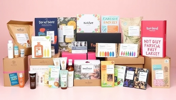 An array of beautifully curated subscription boxes featuring diverse products and themes, arranged in an aesthetically pleasing display, showcasing the variety and personalized experience offered by BoxBlend to subscribers seeking unique and exciting subscription box selections.