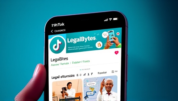 An artistic depiction of a smartphone screen displaying LegalByte's TikTok channel, featuring engaging legal tutorials in a visually appealing format, with legal-themed animations and vibrant colors to attract and educate a younger audience.