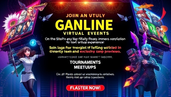 An online gaming event poster featuring colorful graphics, game characters, and event details, inviting players to join an immersive virtual experience filled with tournaments, meetups, and exclusive game previews, capturing the excitement and diversity of GameFiesta Events.