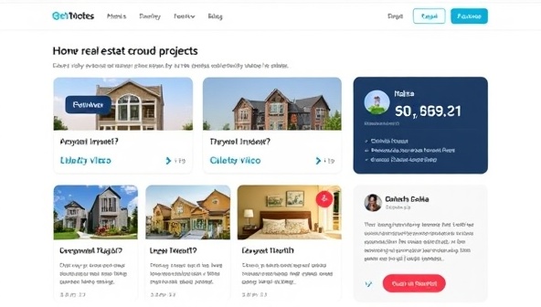 An interactive platform interface showcasing various real estate projects available for crowdfunding, with progress bars, investment tiers, and user testimonials, illustrating a sense of community collaboration and financial growth through collective investments in properties.