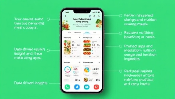 A visually appealing representation of the NutriGenie AI app interface displaying personalized meal plans, nutrient breakdowns, and recipe recommendations on a smartphone screen, emphasizing ease of use, data-driven insights, and practical nutrition guidance for users seeking healthier eating habits.