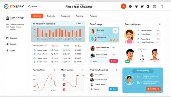 A virtual fitness team challenge dashboard displaying team leaderboards, active challenges, personalized avatars, and interactive game elements, creating a competitive and motivating environment for participants to collaborate, compete, and succeed together.