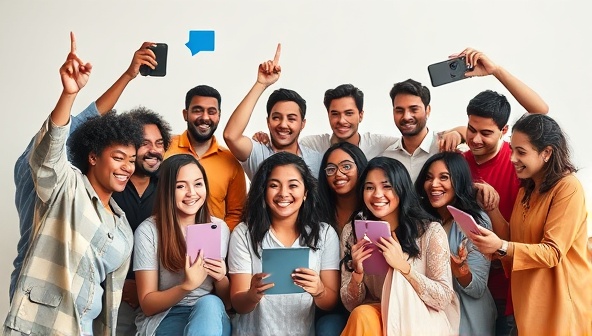 An engaging visual of diverse micro-influencers collaborating and creating content together, showcasing the community spirit and creativity fostered by MicroFame Hub.