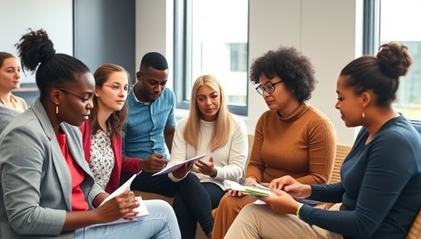 A group of diverse small business owners engaged in a workshop, sharing ideas and taking notes on financial strategies, symbolizing collaboration and learning in a supportive environment.