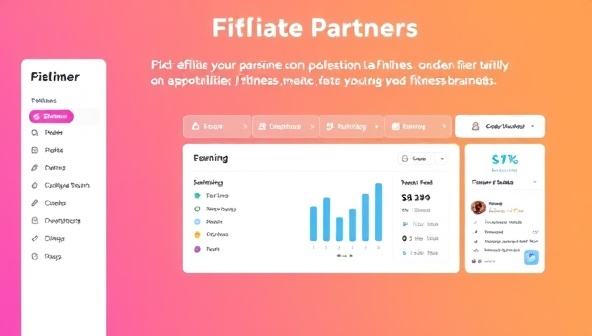 An affiliate marketing platform interface showcasing FitLink Partner, with a dashboard displaying affiliate earnings, performance metrics, and collaboration opportunities with fitness brands, illustrating the profitability and convenience of partnering with the platform for influencers.