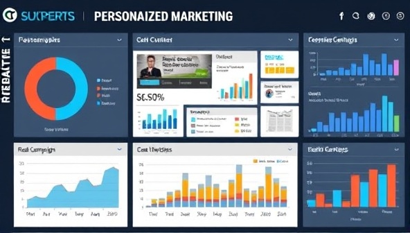 A dynamic data visualization dashboard displaying customer segments, personalized content recommendations, and real-time campaign performance metrics, surrounded by graphs and charts illustrating data insights and targeting strategies, conveying expertise in personalized marketing.