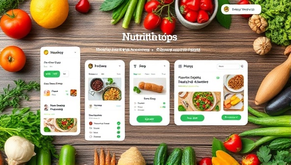 An interactive nutrition coaching platform interface showcasing meal plans, nutritional tips, and food tracking tools, surrounded by images of fresh fruits, vegetables, and wholesome ingredients, promoting healthy eating habits and dietary wellness.