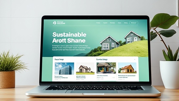 An educational platform interface on a laptop screen, featuring sustainable building materials, energy-efficient designs, and eco-friendly property listings, illustrating a commitment to environmental responsibility and modern real estate practices.