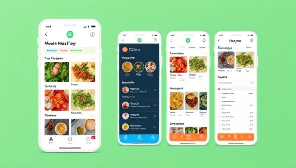 An engaging visualization of the MealGenius app interface displaying a personalized meal plan for a user, with colorful recipe cards, nutritional information, and a shopping list, creating a user-friendly and visually appealing experience that simplifies meal preparation and planning.