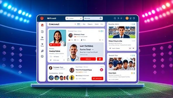 An engaging design of a virtual social platform interface with sports-themed elements, user profiles, and live betting feeds, illustrating the interactive and community-driven nature of BetConnect Social for sports betting enthusiasts.
