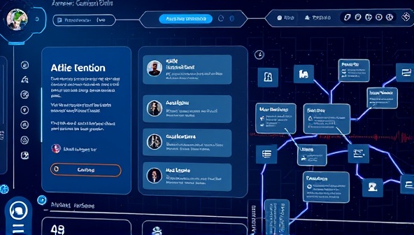 An illustration of a futuristic AI interface displaying career suggestions and skill recommendations for a user, with digital pathways and job opportunities visualized in a dynamic and engaging manner.