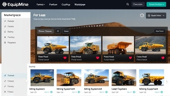 An online marketplace interface showcasing a variety of mining equipment available for lease, with detailed specifications and leasing options, illustrating the convenience and accessibility of EquipMine Leasing Hub.