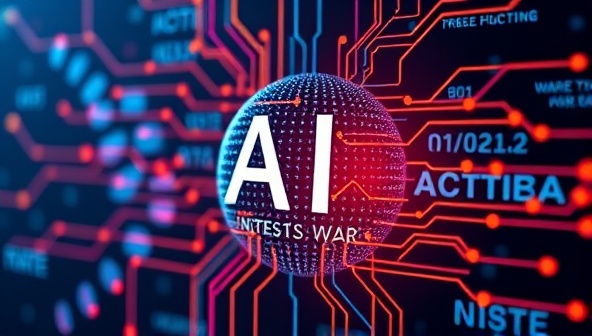 An innovative AI algorithm at work, with colorful lines and patterns representing data inputs and outputs, symbolizing creativity and efficiency in web design.