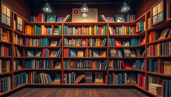 An immersive digital e-library interface showcasing a virtual bookshelf filled with diverse literary genres, interactive reading features, and a vibrant online community of readers engaging in discussions and book recommendations, promoting a love for literature and storytelling.