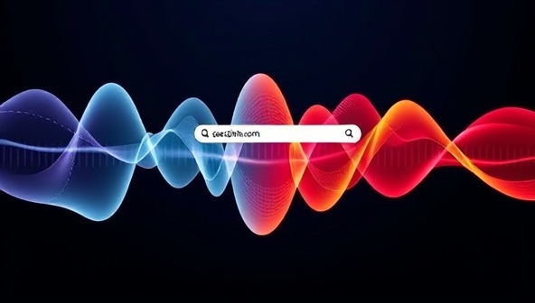A visually dynamic representation of sound waves transforming into search results, symbolizing VoiceRank Solutions' ability to elevate businesses' visibility in voice search platforms through strategic optimization techniques.
