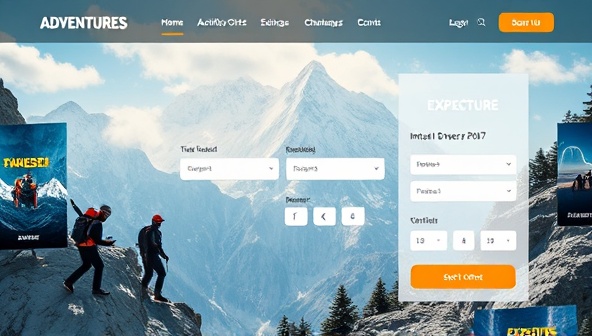 An exciting virtual adventure booking interface showcasing thrilling outdoor activities, extreme sports challenges, and adrenaline-pumping expeditions, accompanied by dynamic visuals and action-packed imagery, inspiring adventurers to embark on virtual quests of a lifetime.