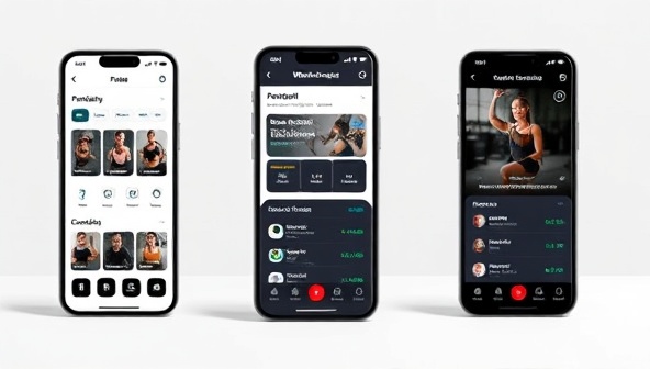 An engaging mobile app interface preview showing workout plans, progress tracking features, and live coaching sessions, with a sleek design and user-friendly navigation for a seamless fitness experience.