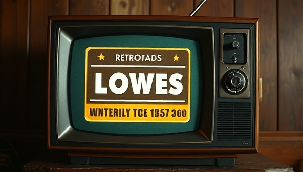 An old-fashioned TV set displaying a vintage-inspired ad for a local business, featuring retro graphics and typography that evoke a nostalgic and classic advertising aesthetic, capturing the essence of RetroReel Ads' retro ad revival concept.
