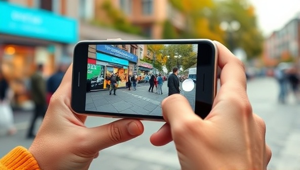 An image showing a customer using a smartphone to interact with an AR advertisement overlaying a real-world setting, creating an engaging and immersive experience that captures attention and drives brand engagement.