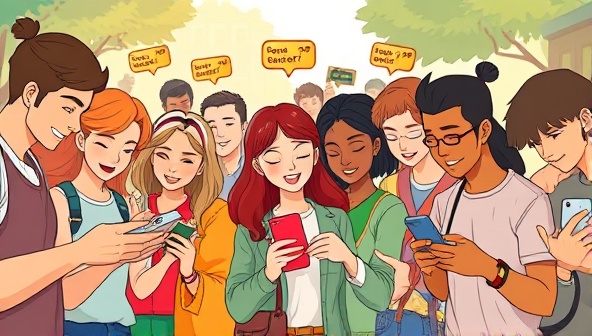 An animated graphic depicting a diverse group of users engaging with gamified quests on their smartphones, showcasing the fun and interactive nature of the platform.