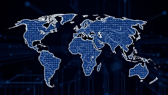 An interconnected network of digital blocks forming a web design interface, symbolizing the decentralized and secure environment of BlockWeb Design Hub where designers and clients can collaborate globally through blockchain technology.