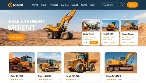 An interactive website interface showcasing a diverse range of mining equipment available for rent, with clear pricing, specifications, and user reviews to facilitate seamless transactions and decision-making.