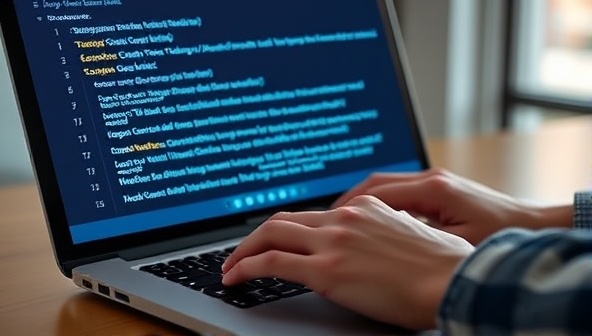 A sleek digital interface showing a user typing on a laptop with AI-powered suggestions appearing in real-time, creating a seamless and efficient writing experience.