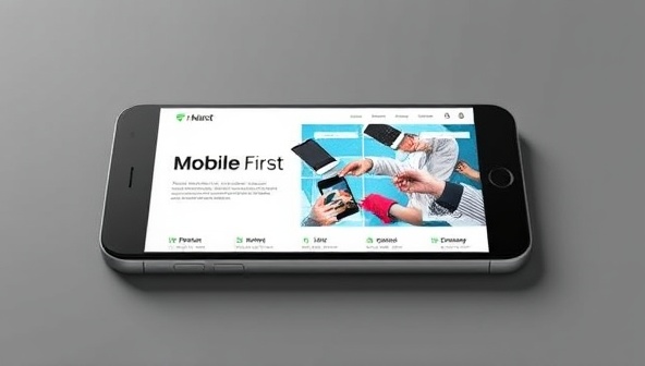 A visually engaging mobile-first website mockup displayed on a smartphone screen, featuring smooth navigation, fast loading times, and responsive design elements optimized for the mobile user experience, emphasizing the importance of mobile readiness in today's digital landscape.