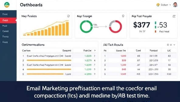 An automated dashboard displaying email campaign performance metrics, optimization recommendations, and A/B test results in real-time, highlighting the efficiency and data-driven approach of the email marketing optimization tool.