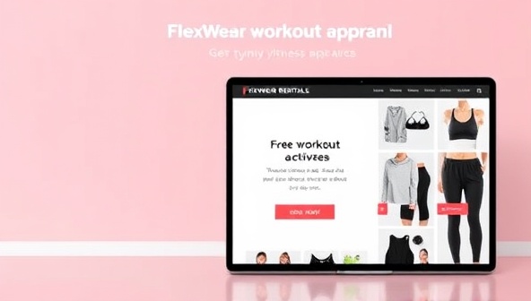 An appealing visual featuring a collection of stylish fitness apparel items displayed on a digital platform, with different outfit combinations and accessories, conveying the diversity and quality of FlexWear Rentals' activewear selection, inviting users to explore and rent trendy workout attire.