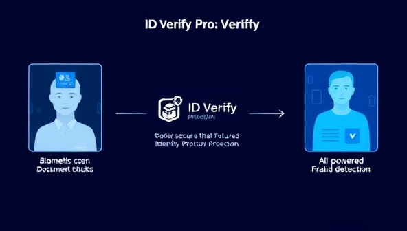 A digital representation of the ID Verify Pro service in action, with a seamless identity verification process showcasing biometric scans, document checks, and AI-powered fraud detection capabilities, ensuring secure and efficient identity verification for online transactions and digital interactions, symbolizing the future of digital identity protection.