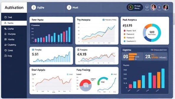 An innovative dashboard interface displaying various marketing automation features with real-time analytics and performance metrics, conveying efficiency and data-driven decision-making in digital marketing.