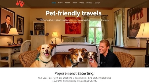 An inviting image of a pet-friendly accommodation with happy pets and their owners enjoying a cozy stay, surrounded by pet amenities and welcoming staff, capturing the essence of pet-friendly travel experiences with Paws & Explore Stays.