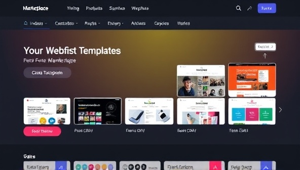 An online marketplace interface showcasing a variety of website templates categorized by industry and design style, with vibrant previews of customizable elements and an intuitive navigation menu, inviting users to explore and find their perfect template match.