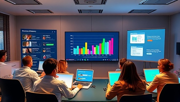 A vibrant and engaging image of a virtual classroom setting with diverse students participating in an online financial literacy course, with interactive elements like graphs, charts, and quizzes displayed on the screen, creating a dynamic and interactive learning environment.