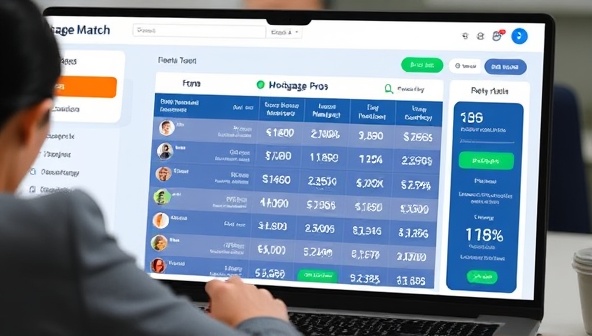 An interactive digital interface showcasing a user comparing mortgage options on the MortgageMatch Pro platform, with intuitive tools, personalized recommendations, and transparent loan details, emphasizing the simplicity and efficiency of finding the right mortgage through the platform.
