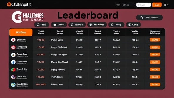 An interactive virtual fitness challenge leaderboard showcasing members' progress and achievements, fostering a sense of competition and camaraderie within the ChallengeFit Hub community.