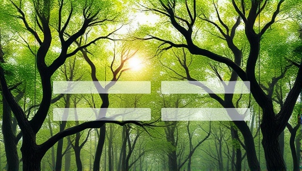 An artistic representation of a digital forest with tree branches intertwining with web design elements like buttons and navigation bars, symbolizing the harmony between nature and technology in GreenWeb Designs' eco-friendly templates.
