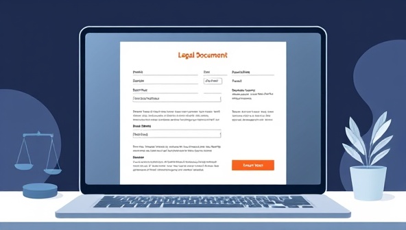 An illustration of a digital platform with a sleek interface where users can fill in details on a virtual legal document, showcasing simplicity and efficiency.