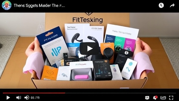An engaging unboxing video showing a customer unveiling the contents of a FitTech Crate, featuring cutting-edge fitness gadgets, wearables, and lifestyle products arranged in a visually appealing display, with colorful packaging and user-friendly guides, evoking excitement and curiosity for subscribers.