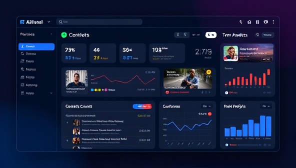 An advanced AI interface displaying a user-friendly dashboard with customizable content options, real-time analytics, and a sleek design, showcasing the platform's cutting-edge technology and user-centric approach.