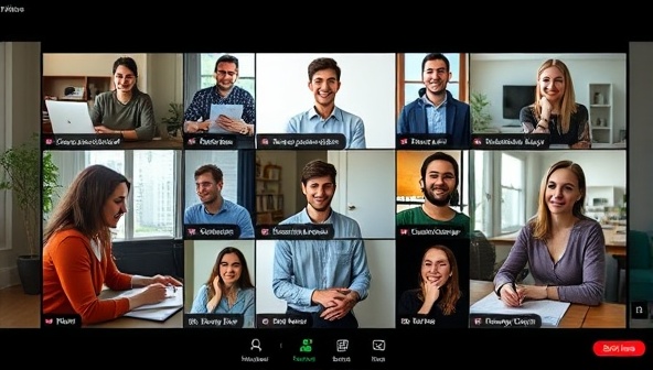 An engaging virtual meeting room setup with writers from different locations joining a video call, sharing their writing progress, discussing ideas, and providing feedback, creating a supportive and collaborative atmosphere within the writing accountability group.