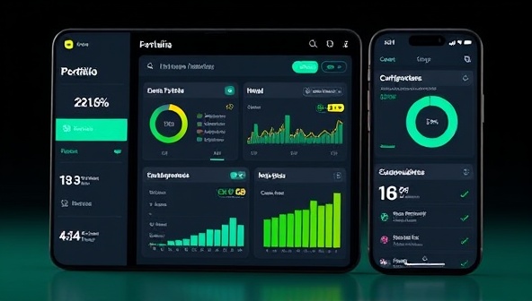 A captivating visual representation of the Ethical Wealth Tracker app interface displaying a user's investment portfolio with interactive ESG performance charts, impact assessment indicators, and personalized sustainability recommendations, conveying a modern and socially responsible approach to wealth management.