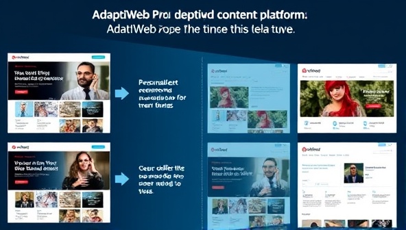 An interactive visual of a website displaying different content variations based on user interactions, with personalized recommendations, offers, and visuals changing in real-time, demonstrating the dynamic nature of AdaptiWeb Pro's adaptive content platform.