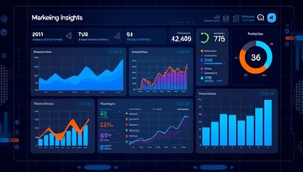 A futuristic dashboard display showing real-time marketing insights, with graphs, charts, and predictive analytics, highlighting the power of AI-driven personalization in marketing strategies.