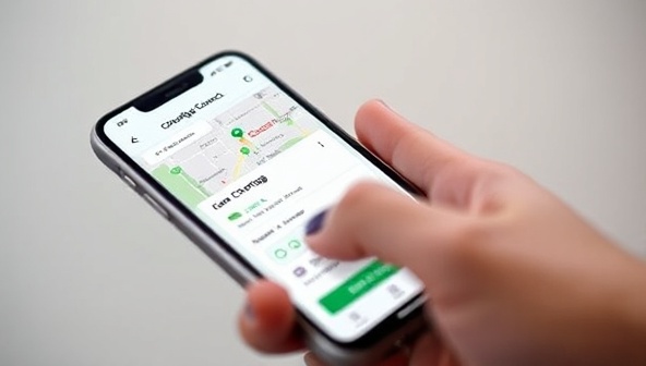 A sleek smartphone screen displaying the ChargeUp Connect app interface with a map showing nearby EV charging stations, reservation options, and a user making a payment transaction, symbolizing convenience and eco-friendly mobility.
